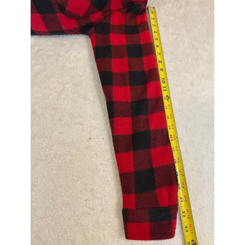 PD&C Boys Buffalo Plaid Fleece Sherpa Lined Zip Up Hooded Jacket Red Black 14/16